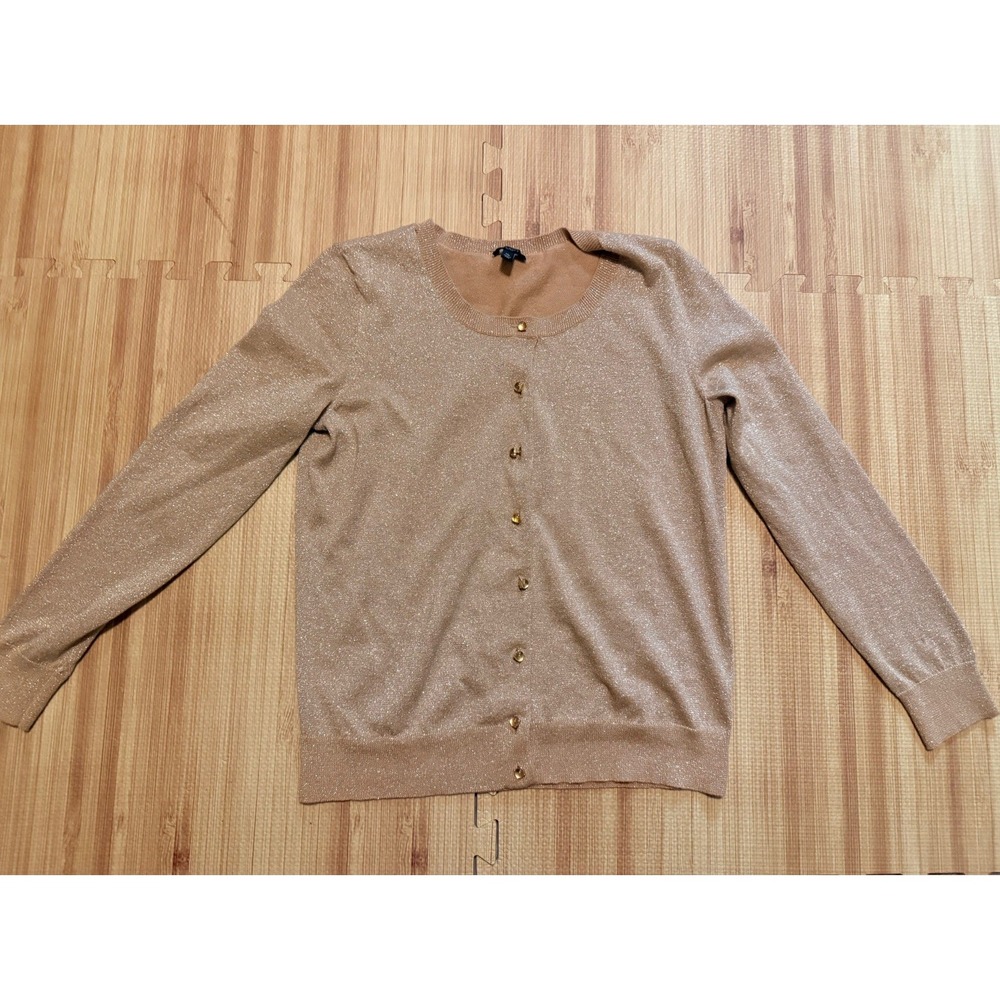 TALBOTS Metallic Gold Cardigan M petite Jewel Buttons Sparkle Party Cocktail